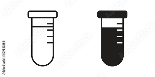 Test tube icon symbol in filled and line style. Vector icon collection