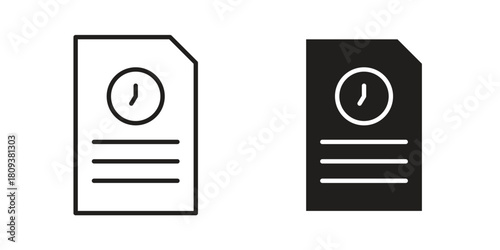 Timesheet icon symbol in filled and line style. Vector icon collection