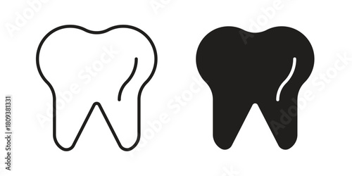 Tooth icon symbol in filled and line style. Vector icon collection