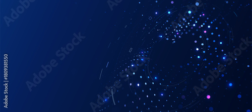 Big Data Technology Background With Data Analytics And Particle Wave Blue And Purple On Dark Blue Background