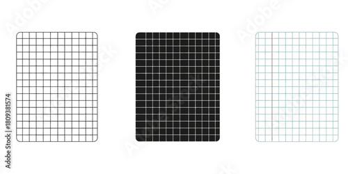 Graph Paper In Three styles vector set line art, silhouette and color version for mathematical and technical drawings
