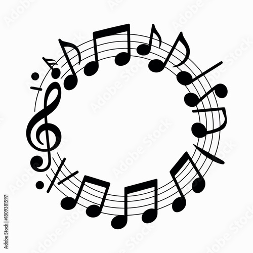 Circular musical staff with notes and treble clef