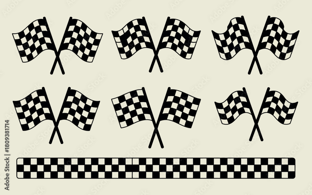 Obraz premium Set of checkered racing flags and border on a neutral background