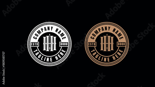 Vintage oval logo design with monogram and decorative border