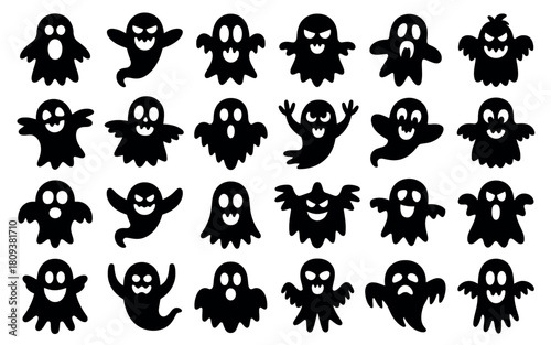 Collection of cute and spooky halloween ghost silhouettes
