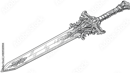 Sharp Sword Illustration Vector with Outline on White Background