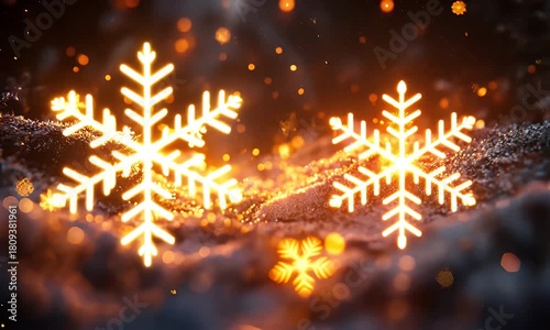 Enchanting Winter Scene with Glowing Snowflakes and Ethereal Light Effects, creating festive atmosphere