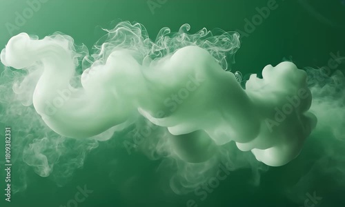 Ethereal Smoke Cloud Rising and Spreading on a Emerald Green Backdrop - Abstract Visual