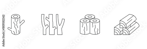 Branch log, split wood, firewood stack, natural timber, forest element, cylindrical icon vector illustration for commercial use.