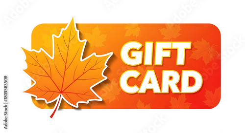 Autumn gift card with maple leaf isolated on transparent background