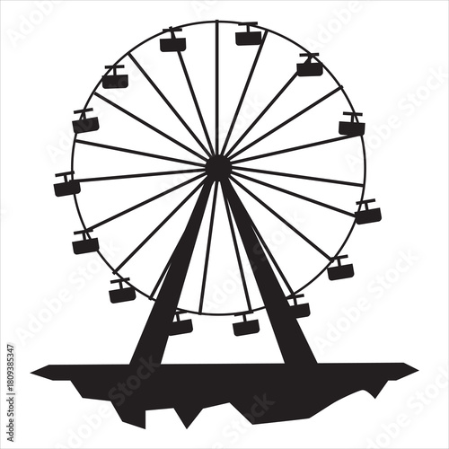 Black silhouette of a Ferris wheel with gondolas on a white background amusement park ride