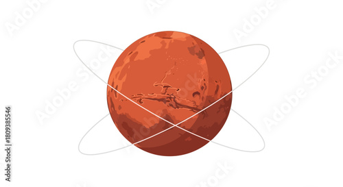 Stylized Illustration of Planet Mars with Elliptical Orbital Paths on Reddish Background