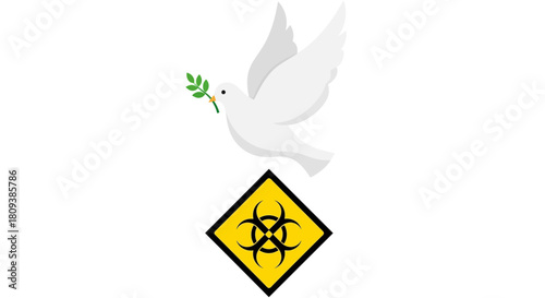 Dove with Olive Branch Above Radiation Symbol Representing Peace Amid Nuclear Threats and Global Disarmament Advocacy