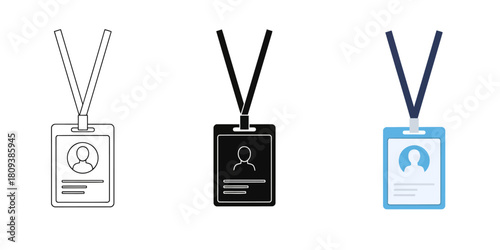 Employee id Badge In Three styles vector set line art, silhouette and color version for identification purposes