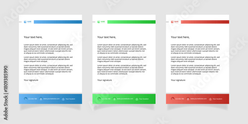 Modern set of corporate business stationery, letterheads, document templates. Professional minimalist design suitable for corporate branding, marketing materials and office identity presentations.