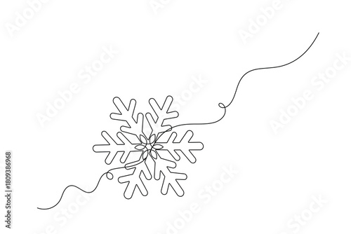 Snowflakes continuous one line drawing in minimalist outline style