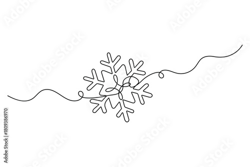 Snowflakes continuous one line drawing in minimalist outline style