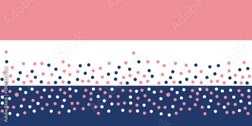 Abstract background with horizontal stripes and scattered dots in pink white and navy colors