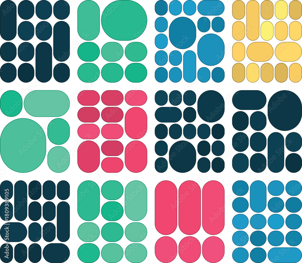 Fototapeta premium Modern pill bento grid layout design bundle for creative digital graphic projects