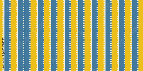 Alternating yellow and blue vertical stripes with white dotted scalloped edges seamless pattern design