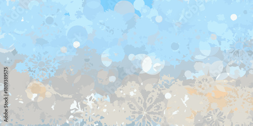 Abstract winter background with snowflakes and bubbles in soft colors