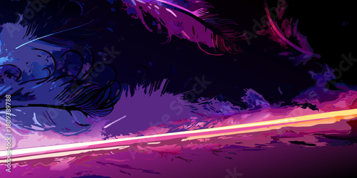 Abstract feather illustration with vibrant colors and dynamic brushstrokes