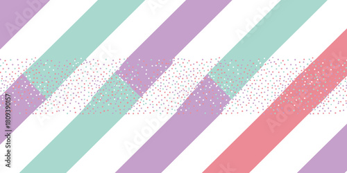 A diagonal striped pattern with pastel colors and a section of small confetti dots in the middle area