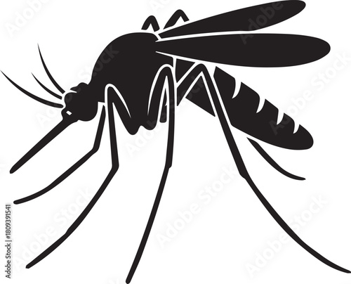 Stylized black mosquito illustration on a white background