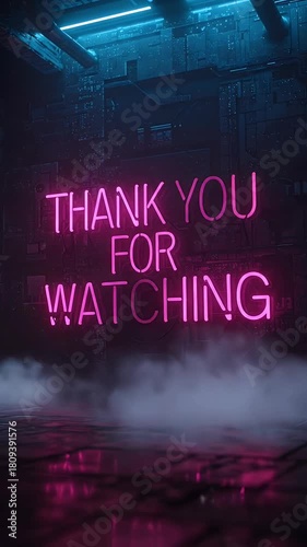 Thank You For Watching Neon Sign with Smoke Footage