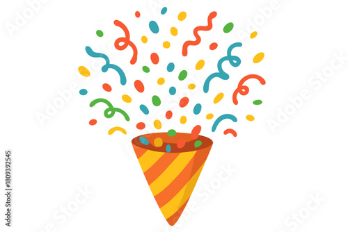 Confetti Celebration Cone. Cone filled with bright, multi-colored confetti, ready to burst with joy. The confetti pieces are varied in shape and size, creating a. Vector illustration