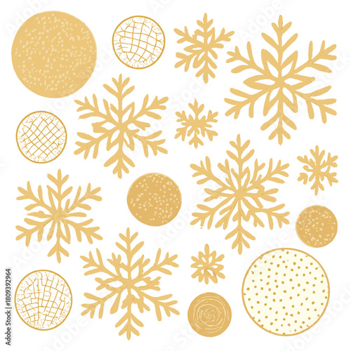 Harmonious Snowflake Pattern. Harmonious blend of snowflakes and patterned circles arranged in an aesthetically pleasing layout. Each element is meticulously. Vector illustration