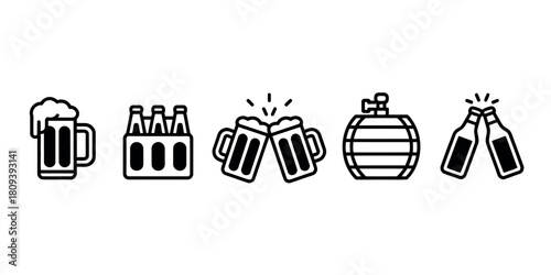 Collection of simple line art icons representing beer and celebration
