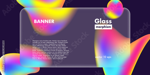 Modern glassmorphism banner with frosted glass effect and vibrant gradients for web, UI, app designs, presentation templates, creative digital, social media