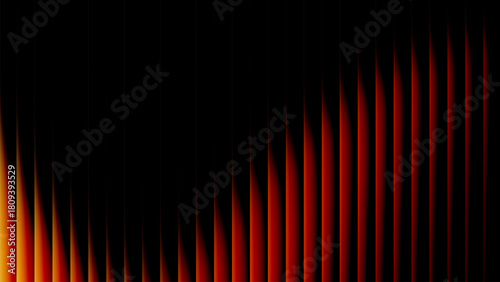 Fiery gradient arrows, glowing red to orange stripes on black abstract tech vector background.