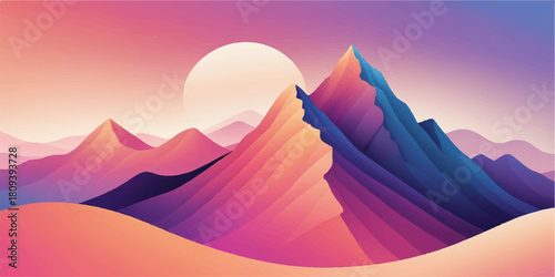 Sunrise glow blending across abstract rolling mountains in vibrant hues