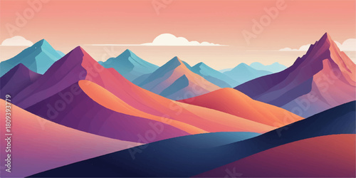 Warm Sunset Mountains – Smooth Texture Vector Landscape in Abstract Style
