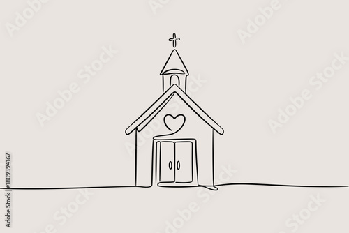 Simple line drawing of a chapel with a heart symbol