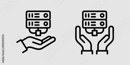 Server rack held in open hands symbolizing data protection and cloud computing