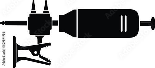 Silhouette electric handheld power tool with clamp attachment and drill bit connector, mechanical repair equipment for workshop, industrial maintenance and DIY applications