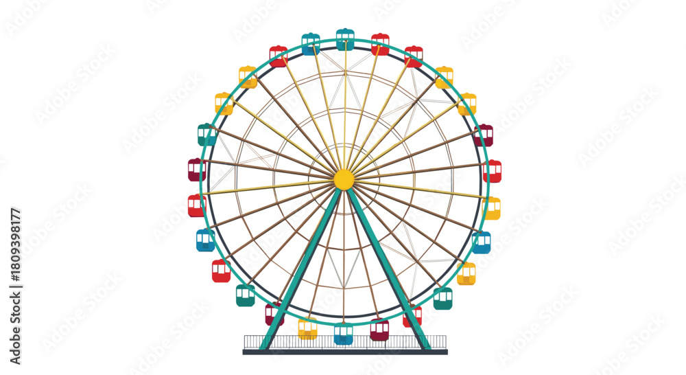 Obraz premium Colorful ferris wheel with multi-colored cabins from an amusement park or carnival isolated on a clean white background.