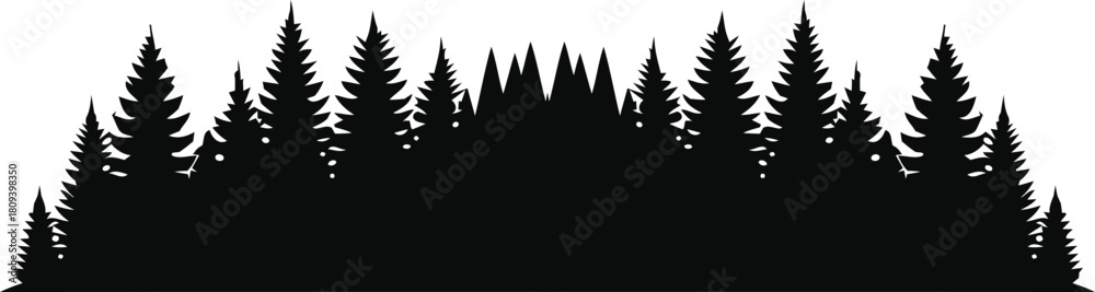 Obraz premium Silhouette of a pine tree forest against a white background