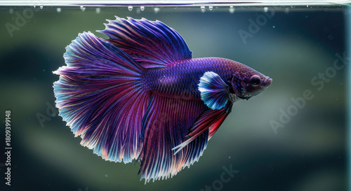 Elegant Majesty: Captivating Close-Up of a Vibrant Betta Fish Displaying its Splendor and Graceful Movements in an Aquarium Setting Under