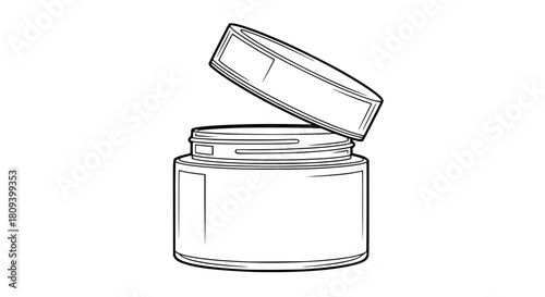Vector illustration of a cylindrical cream container mockup with lid, simple outline design, isolated, minimalistic and editable