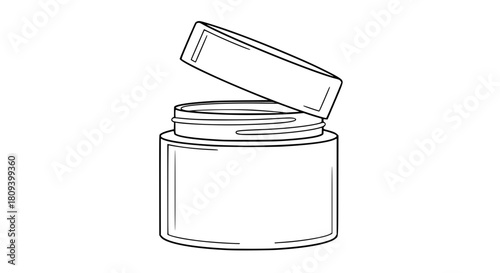 Vector illustration of a cylindrical cream container mockup with lid, simple outline design, isolated, minimalistic and editable