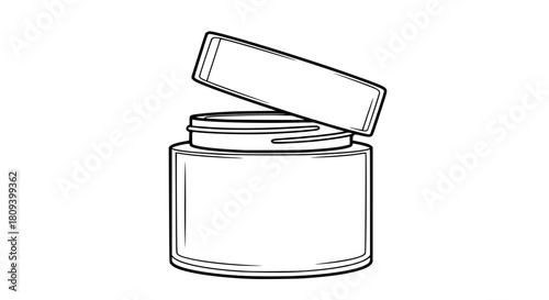 Vector illustration of a cylindrical cream container mockup with lid, simple outline design, isolated, minimalistic and editable