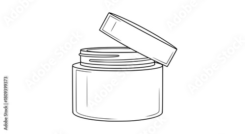 Vector illustration of a cylindrical cream container mockup with lid, simple outline design, isolated, minimalistic and editable
