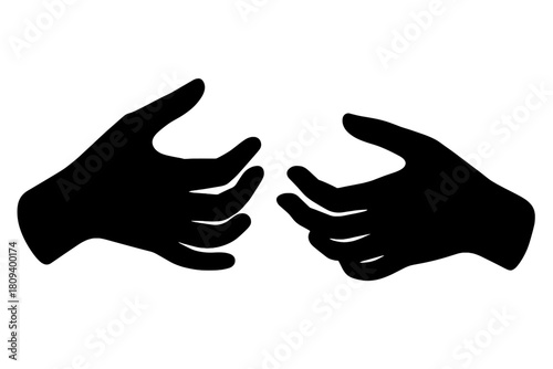 Silhouetted Hands Symmetry. Pair of silhouetted hands facing each other, fingers slightly curled as if in conversation or negotiation. Positioned symmetrically,. Vector illustration