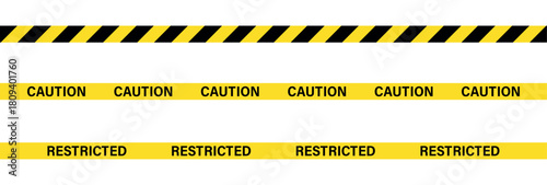 A display of three different types of warning tape with caution restricted and hazard patterns shown, caution tape