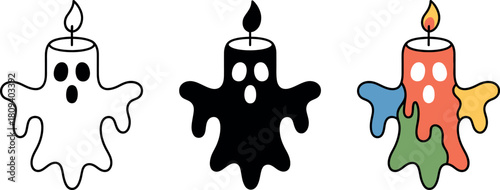 Cute Halloween Ghost Candles Illustration Set in Various Styles for Festive Decorations