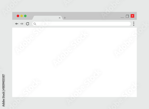 Realistic Website Browser Window Mockup Template for UI UX Interface Design, Webpage Layout Preview, Landing Page Presentation, and Responsive Website Showcase — Clean Minimal Vector Illustration